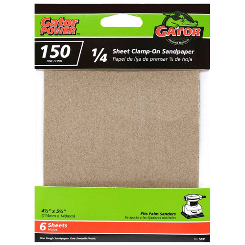 GATOR 5031 Sanding Sheet, 4-1/2 in W, 5-1/2 in L, 150 Grit, Fine, Aluminum Oxide Abrasive, Paper Backing - pack of 6