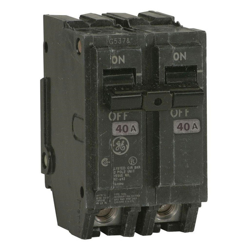 General Electric THQL2140 Feeder Circuit Breaker, Type THQL, 40 A, 2 -Pole, 120/240 V, Plug Mounting Black