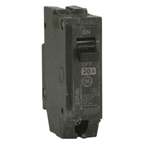 General Electric THQL1120 Feeder Circuit Breaker, Type THQL, 20 A, 1 -Pole, 120/240 V, Plug Mounting Black