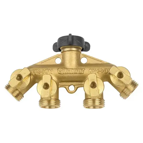 Connector 4-Way with Shut-Offs - Brass