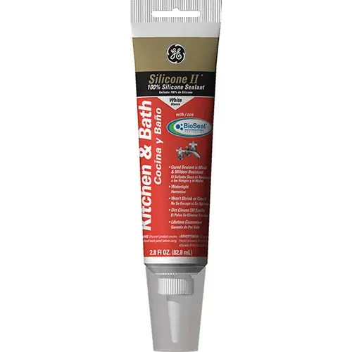 Silicone II 281 Caulk, White, -60 to 400 deg F, 2.8 oz Tube