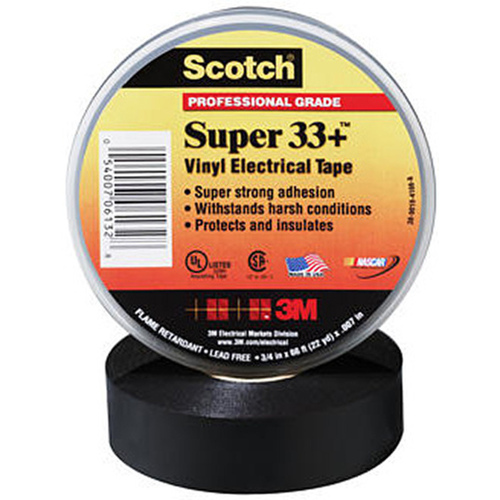 SCOTCH 06132 Electrical Tape, 66 ft L, 3/4 in W, PVC Backing, Black