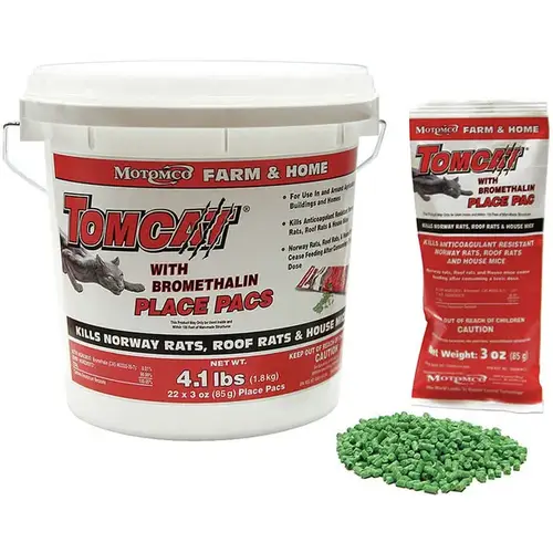 Tomcat BL22022 Tomcat with Bromethalin Place Pacs Rodent Bait 4.1-lbs (22ct) Green