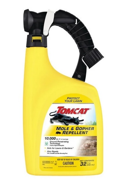 Tomcat 0348206 Mole and Gopher Repellent, Ready-To-Spray, Repels: Armadillos, Burrowing Pests, Gophers, Moles, Voles Yellow