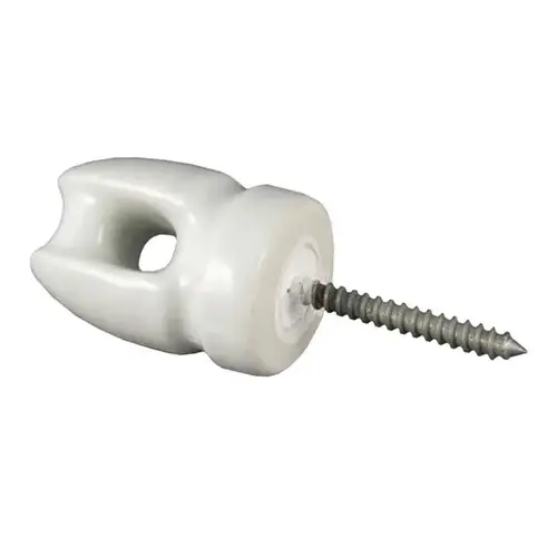 WP1929 Large Lag Screw Insulator, Polyrope, Polywire, Ceramic, White, Screw Mounting