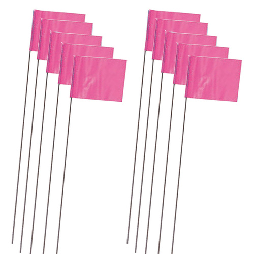 Marking Stake Flags, Fluorescent Pink, 2.5 x 3.5 In. Flag, 15 In. Stake - pack of 10