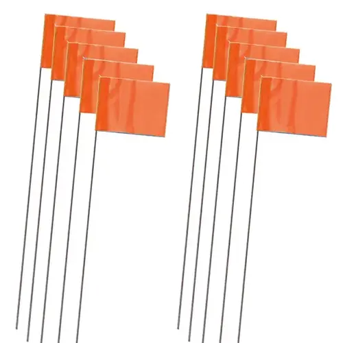 Marking Stake Flags, Fluorescent Orange, 2.5 x 3.5 In. Flag, 15 In. Stake - pack of 10