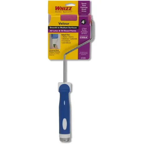 Mini Roller, 3/16 in Nap, Velour Cover, Soft Touch Handle, 4 in L Roller