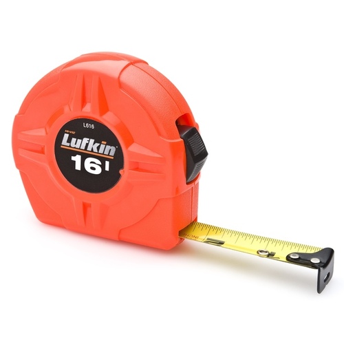 L600N Series Tape Measure, 16 ft L Blade, 3/4 in W Blade, Steel Blade, Plastic Case, Orange Case