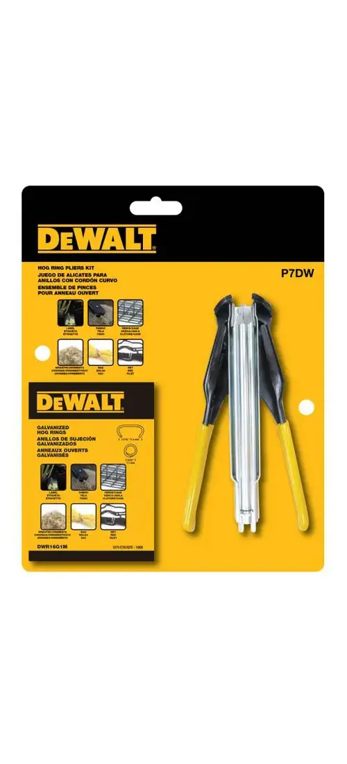 DEWALT P7DW Case Hardened Steel Hog Ring Pliers Kit Yellow Buy Now