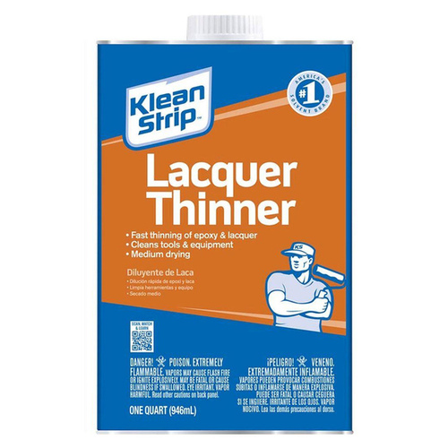 Klean Strip QML170 Lacquer Thinner, Liquid, Free, Clear, Water White, 1 qt, Can