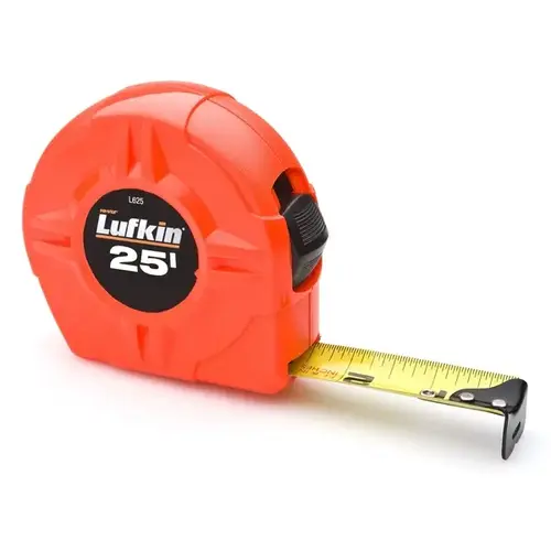 L625 Tape Measure, 25 ft L Blade, 1 in W Blade, Steel Blade, ABS Case, Orange Case