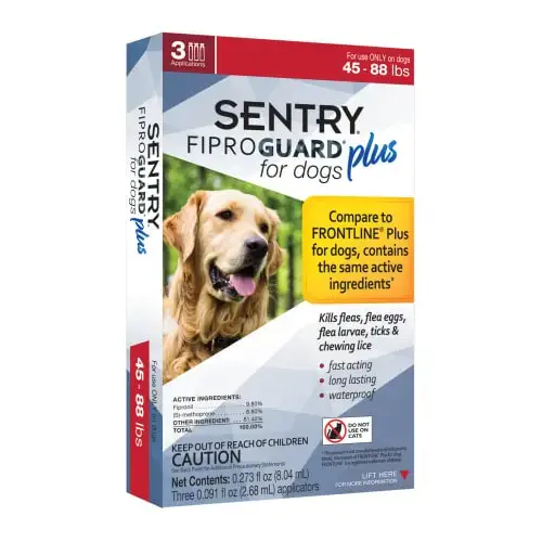 SENTRY 3425/3162 Fiproguard Plus 03162 Flea and Tick Squeeze-On, Liquid, Pleasant, 3 Count Pale Yellow