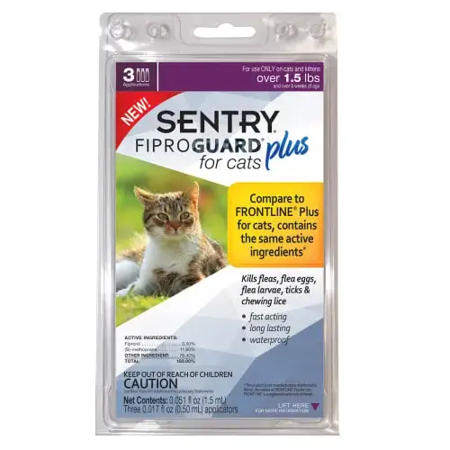 SENTRY 3428/03164 Fiproguard Plus 03164 Flea and Tick Squeeze-On, Liquid, Pleasant, 3 Count Pale Yellow