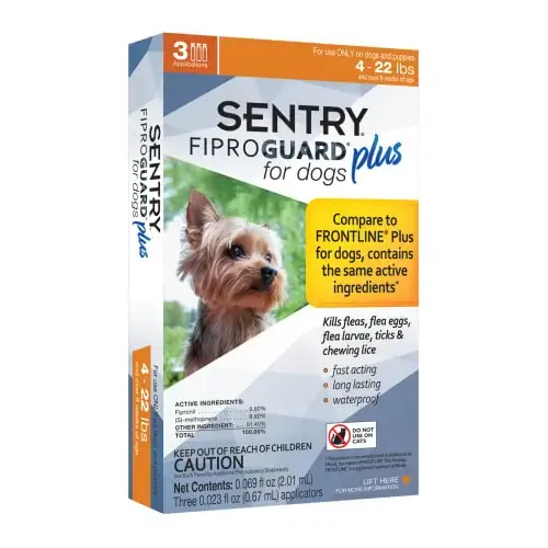 SENTRY 3424/03160 Fiproguard Plus 03160 Flea and Tick Squeeze-On, Liquid, Pleasant, 3 Count Pale Yellow