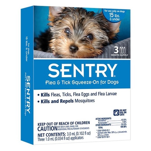 SENTRY 02362 Flea and Tick Drops Liquid Dog 45% Permethrin, 1.9% Pyriproxyfen and 53.1% Other Ingredients