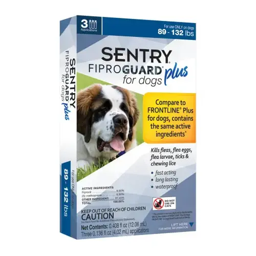 SENTRY 3426/3163 Fiproguard Plus 03163 Flea and Tick Squeeze-On, Liquid, Pleasant, 3 Count Pale Yellow