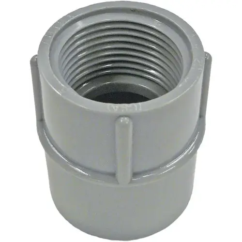 Conduit Adapter, 1/2 in Female, 1-7/64 in Dia, 1-9/16 in L, PVC, Gray