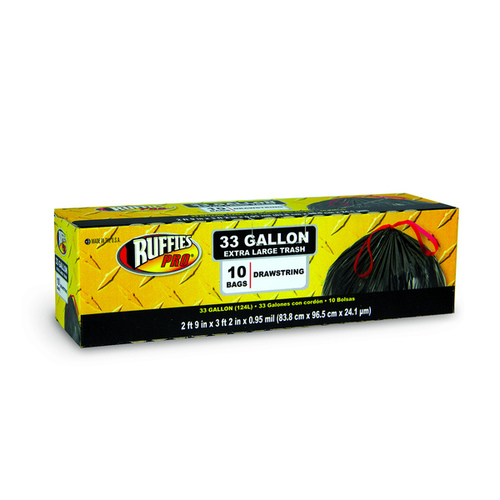 Trash Bags Pro 33 gal Drawstring Black - pack of 12