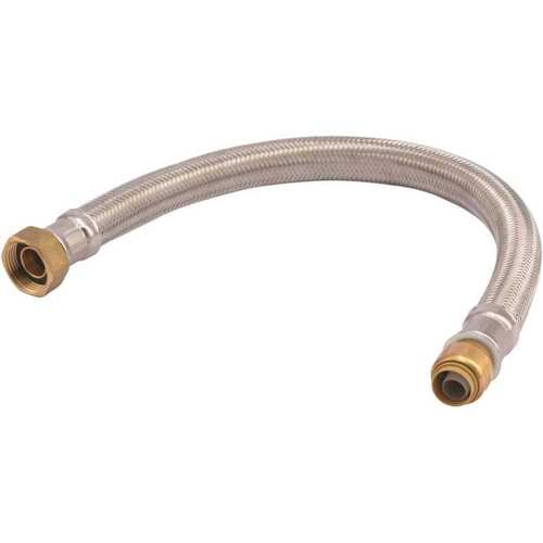 Braided Water Softener Connector, 1/2 x 3/4 in, FIP, Brass/Stainless Steel, Metallic, 18 in L Silver