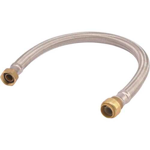 SharkBite U3088FLEX24LF Braided Flexible Water Heater Connector, 3/4 in, FIP, Stainless Steel, 24 in L Silver Metallic