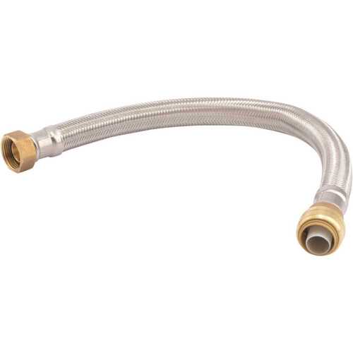 Braided Flexible Water Heater Connector, 3/4 in, FIP, Stainless Steel, 18 in L Silver Metallic