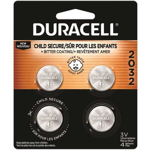 DURACELL 004133303026 Button Cell Battery, 3 V Battery, 210 mAh, 2032 Battery, Lithium - pack of 4