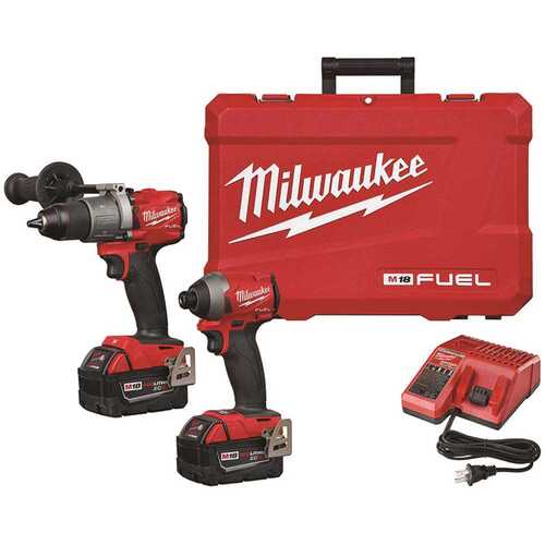 M18 FUEL 18V Lithium-Ion Brushless Cordless Hammer Drill and Impact Driver Combo Kit (2-Tool) with Two 5Ah Batteries Black/Red