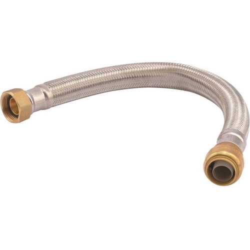 SharkBite U3088FLEX15LF Braided Flexible Water Heater Connector, 3/4 in, FIP, Stainless Steel, 15 in L Silver Metallic