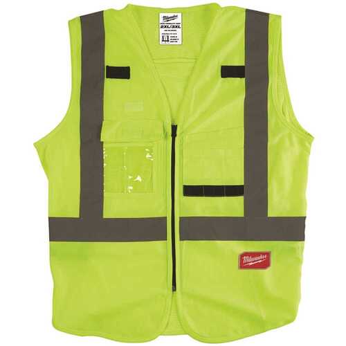 High-Visibility Safety Vest, 2XL, 3XL, Unisex, Fits to Chest Size: 46 to 50 in, Polyester, Yellow