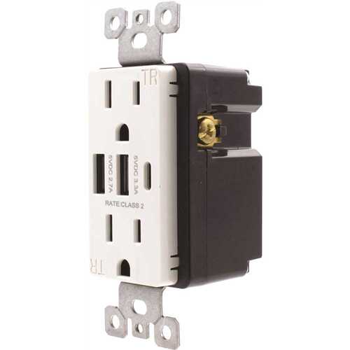 HD Supply-Maintenance Warehouse R1815D60AAC-WH Maintenance Warehouse 15 Amp Duplex Receptacle With 2 Type A & 1 Type C USB PortsTamper Resistant 6.0A - White