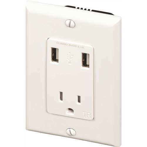 Maintenance Warehouse 15 Amp Single Receptacle Tamper Resistant With 2 USB Ports - 2.1A - White