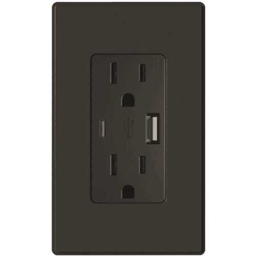 HD Supply-Maintenance Warehouse R615D42AC-BL Maintenance Warehouse 15 Amp Duplex Receptacle With 1 Type A & 1 Type C USB Ports, Tamper Resistant, 4.2A,Black