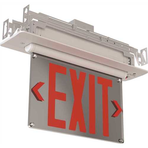 Basics Edge-Lit Exit Sign, Universal Mount, Red Letter, White