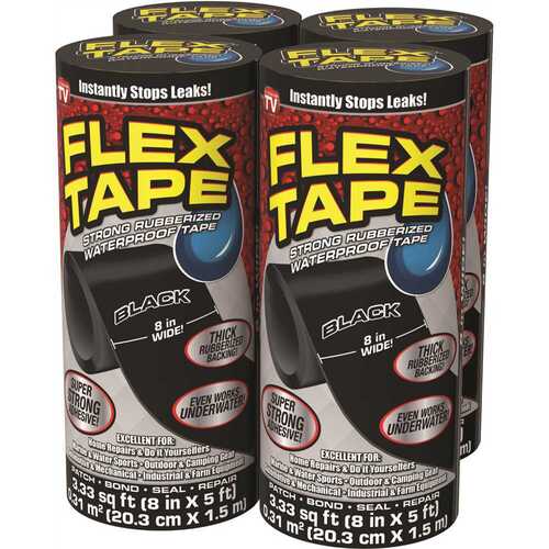 FLEX SEAL FAMILY OF PRODUCTS Flex Tape Black 8 in. x 5 ft. Strong Rubberized Waterproof Tape - pack of 4