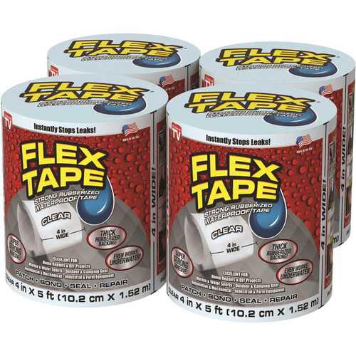 Swift Response TFSCLRR0405-CS FLEX SEAL FAMILY OF PRODUCTS Flex Tape Clear 4 in. x 5 ft. Strong Rubberized Waterproof Tape - pack of 4