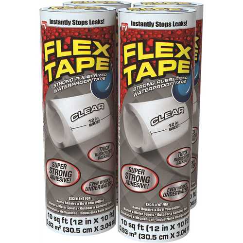 FLEX SEAL FAMILY OF PRODUCTS Flex Tape Clear 12 in. x 10 ft. Strong Rubberized Waterproof Tape - pack of 4