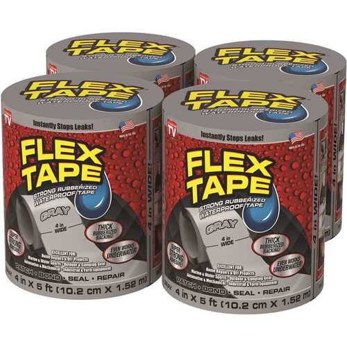 FLEX SEAL FAMILY OF PRODUCTS Flex Tape Gray 4 in. x 5 ft. Strong Rubberized Waterproof Tape - pack of 4