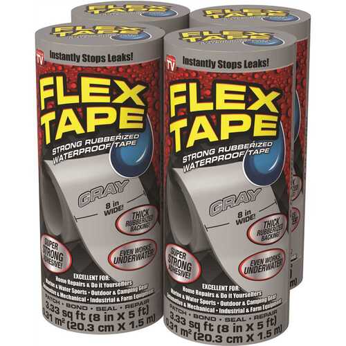 FLEX SEAL FAMILY OF PRODUCTS Flex Tape Gray 8 in. x 5 ft. Strong Rubberized Waterproof Tape - pack of 6