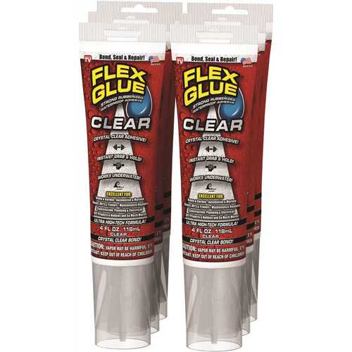 FLEX SEAL FAMILY OF PRODUCTS Flex Glue Clear 4 oz. Strong Rubberized Waterproof Adhesive - pack of 6