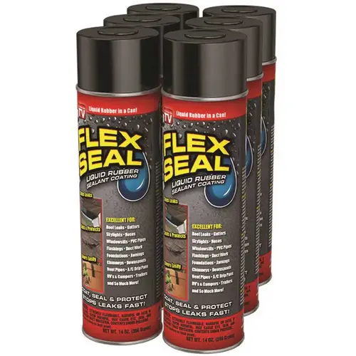 Rubber Sealant, Black, 14 oz, Aerosol Can - pack of 6