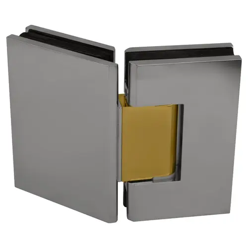 Designer Series Glass To Glass Door Hinge 135 Degree Polished Chrome W/Brass Accents