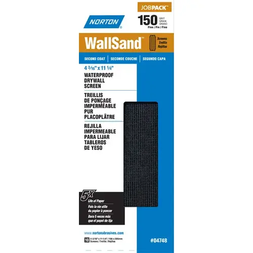 WallSand 4748 Sandscreen, 11-1/4 in L, 4-3/16 in W, 150 Grit, Fine, Silicon Carbide Abrasive - pack of 10