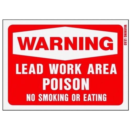 Hy-Ko 20647-XCP10 Warning Sign, Rectangular, WARNING LEAD WORK AREA POISON NO SMOKING OR EATING, White Legend, Red Background - pack of 10