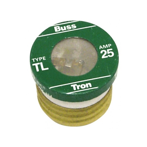 Bussmann TL-25 Plug Fuse, 25 A, 125 V, 10 kA Interrupt, Plastic Body, Low Voltage, Time Delay Fuse - pack of 4