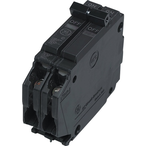 General Electric THQP220 Feeder Circuit Breaker, Type THQP, 20 A, 2 -Pole, 120/240 V, Plug Mounting Black