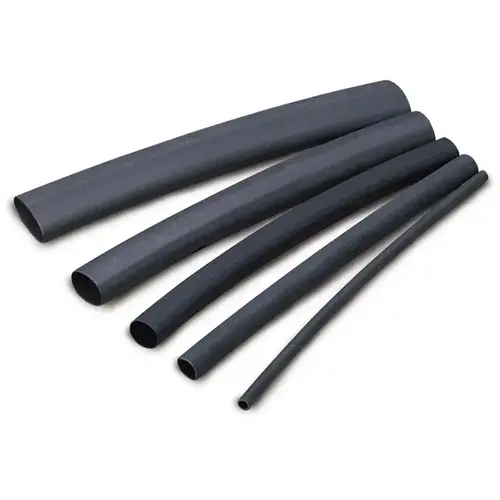 Heat Shrink Tubing, 3/32 to 3/64 in Dia, 4 in L, Polyolefin, Black - pack of 8