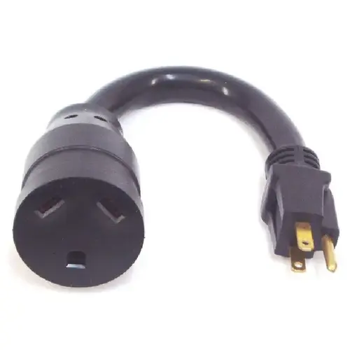 US Hardware RV-801B Adapter, 30 A Female, 15 A Male, 125 V, Male Plug, Female, 12 AWG Cable Black