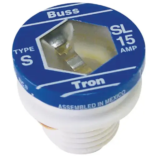 Bussmann SL-15 Plug Fuse, 15 A, 125 V, 10 kA Interrupt, Low Voltage, Time Delay Fuse - pack of 4