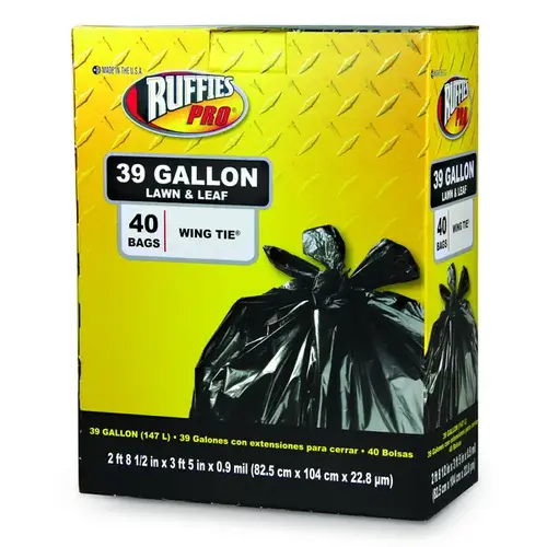 Ruffies 1124912 WING TIE KITCHEN BAG - 39 GALLONS - - BLACK pack of 40